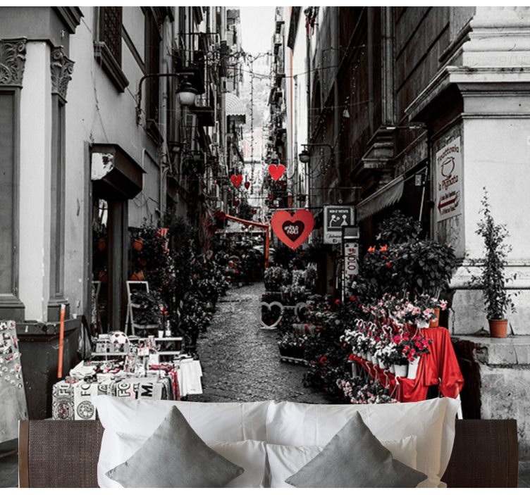 Mural ciudad encantadoras flores callejeras - TenVinilo