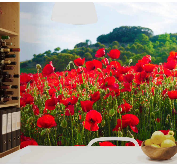 Fotomural de amapolas Campo de amapolas rojas y verdes - TenVinilo