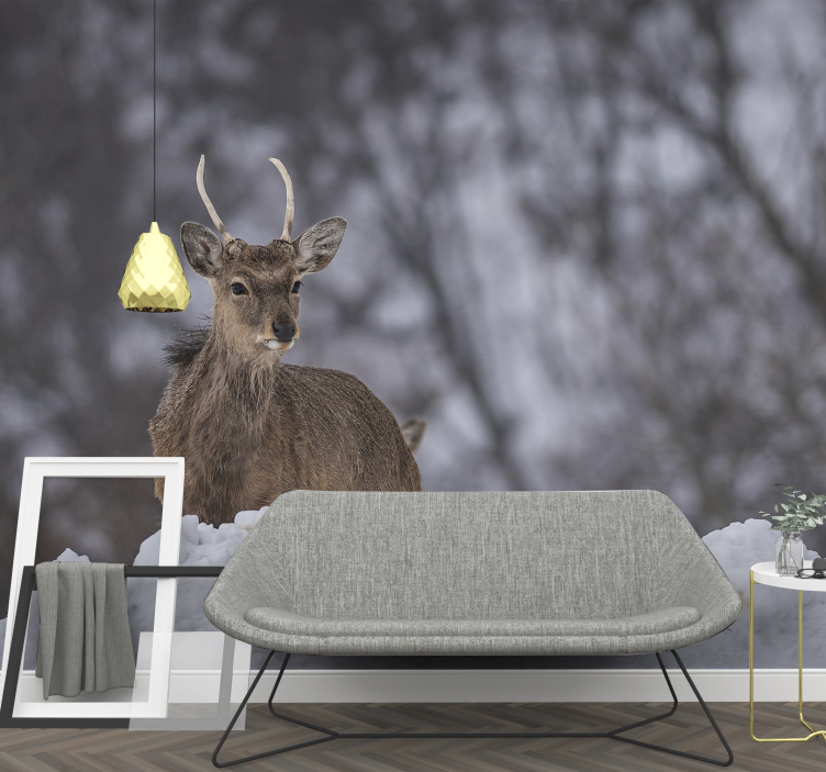 Mural de animales ciervo en la nieve - TenVinilo