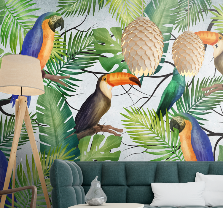 Mural de animales tema de aves tropicales - TenVinilo