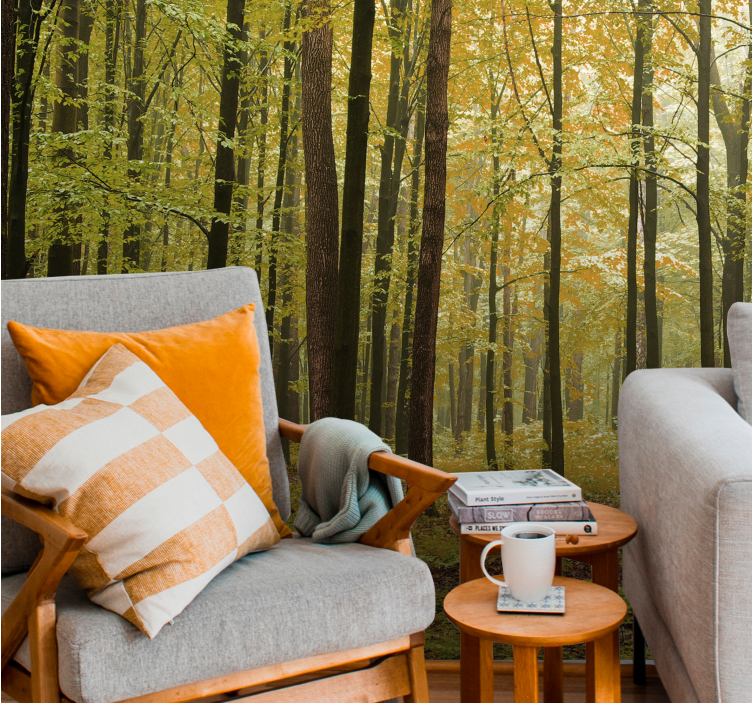 Mural de bosque paisaje de bosque en otoño - TenVinilo