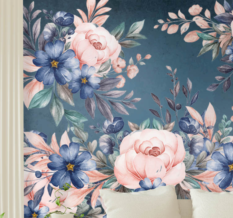 Mural de flores arreglo floral romántico - TenVinilo