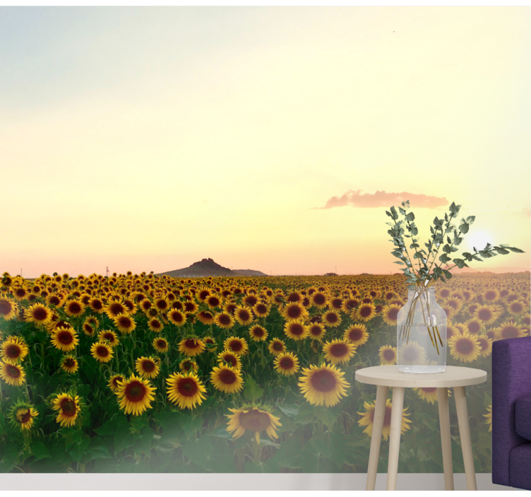 Mural de flores campo de girasoles al anochecer - TenVinilo