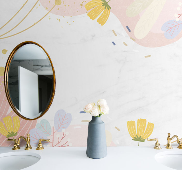 Mural de flores con detalles de patrón floral - TenVinilo