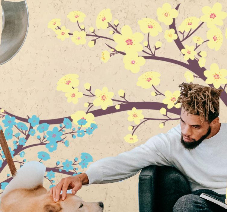 Mural de flores ramas de flores amarillas - TenVinilo