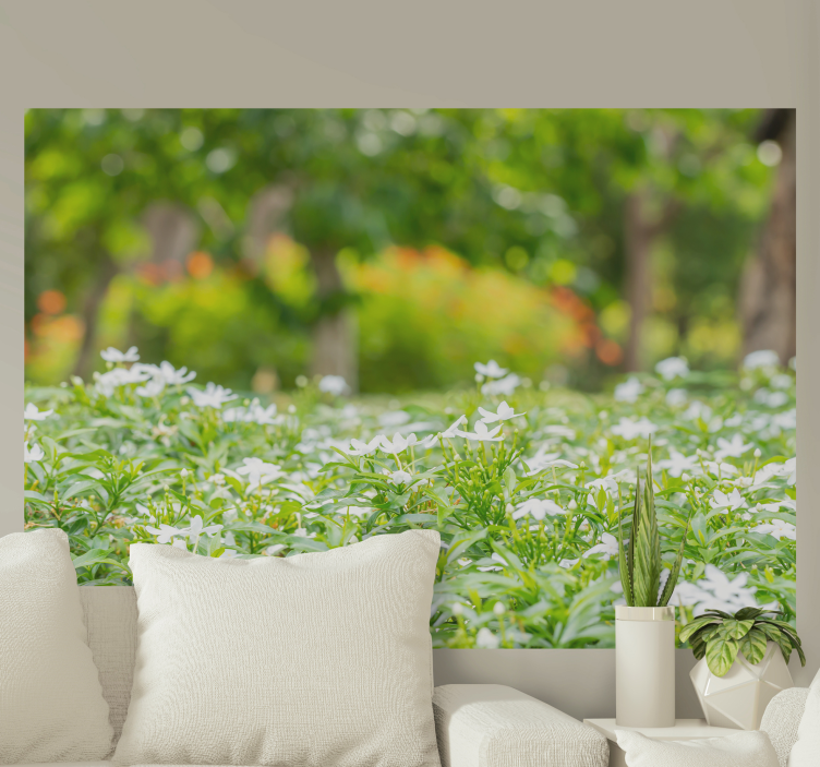 Mural de flores ramillete blanco lujoso - TenVinilo