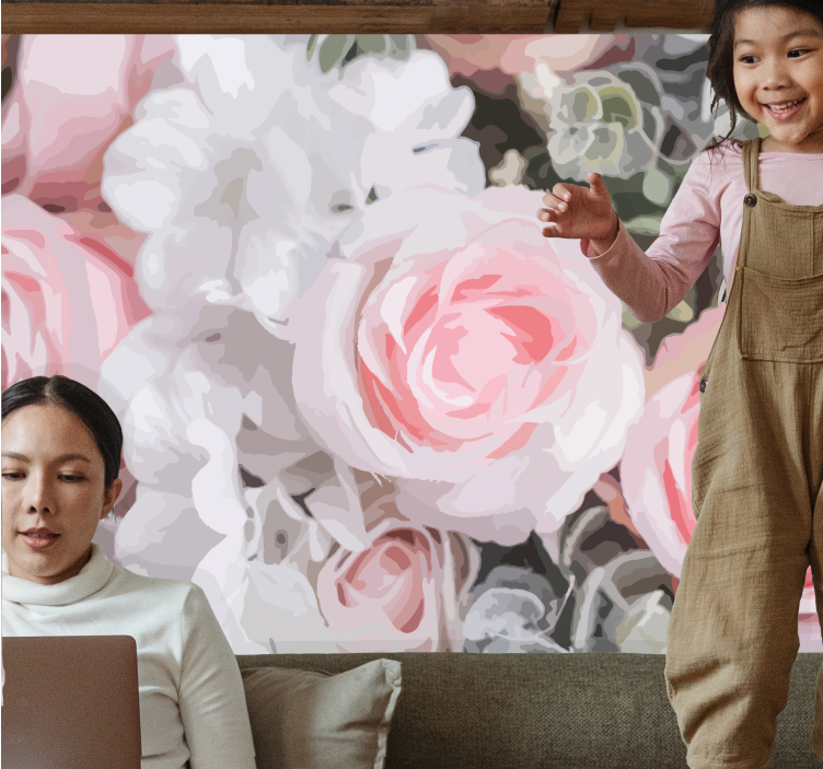 Mural de flores rosas rosa románticas - TenVinilo