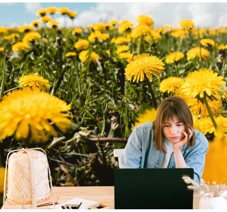 Mural de león vista del campo de diente de león - TenVinilo