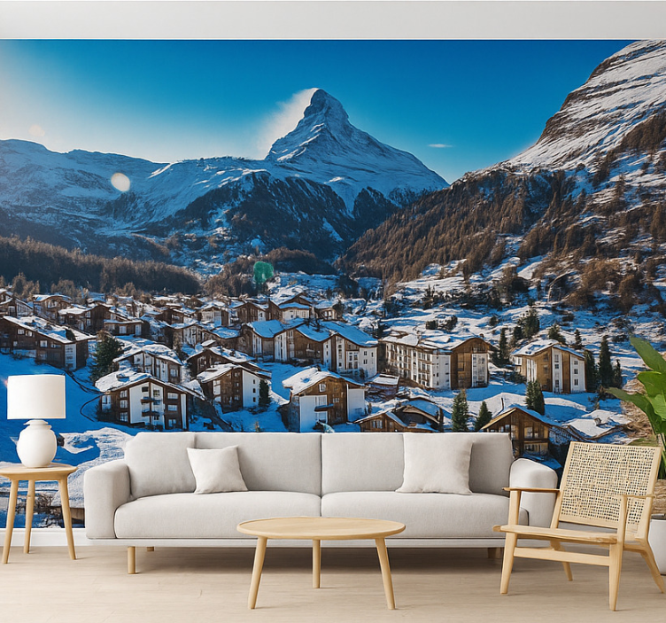 Mural de montañas lago oeschinen, suiza - TenVinilo
