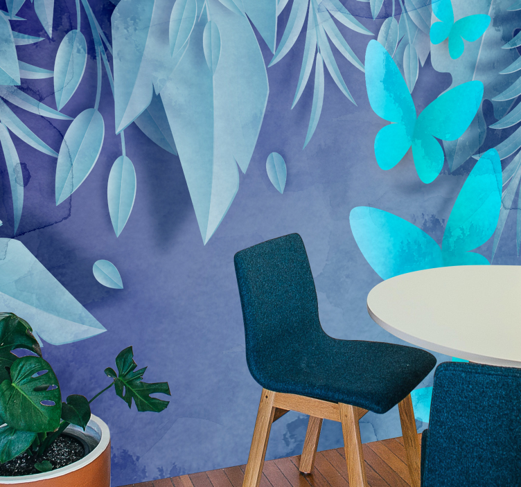 Mural de naturaleza diseño de mariposas frondosas - TenVinilo