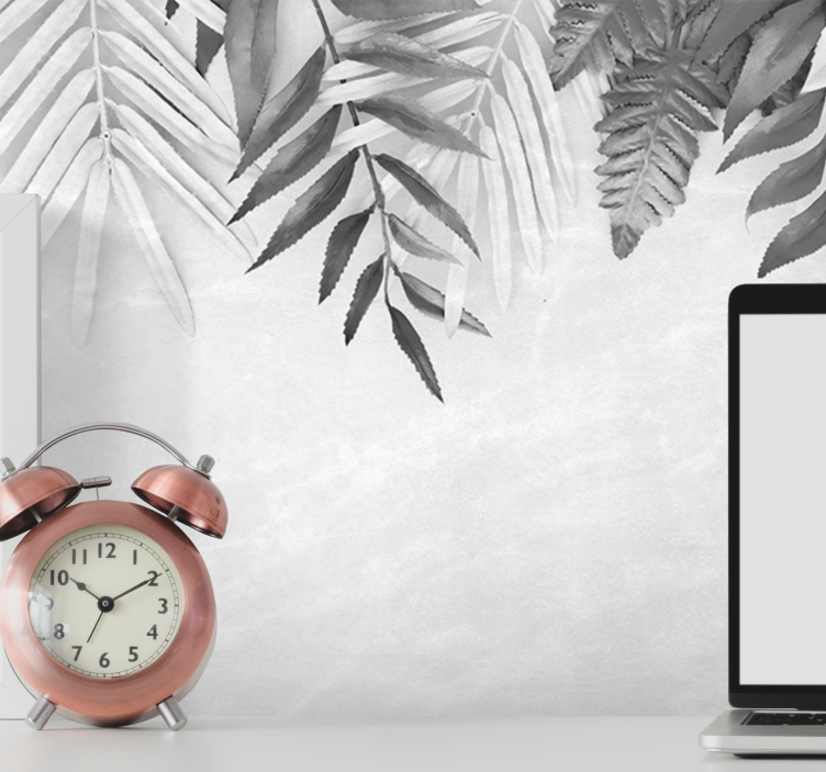 Mural de naturaleza patrones de hojas monocromáticas - TenVinilo