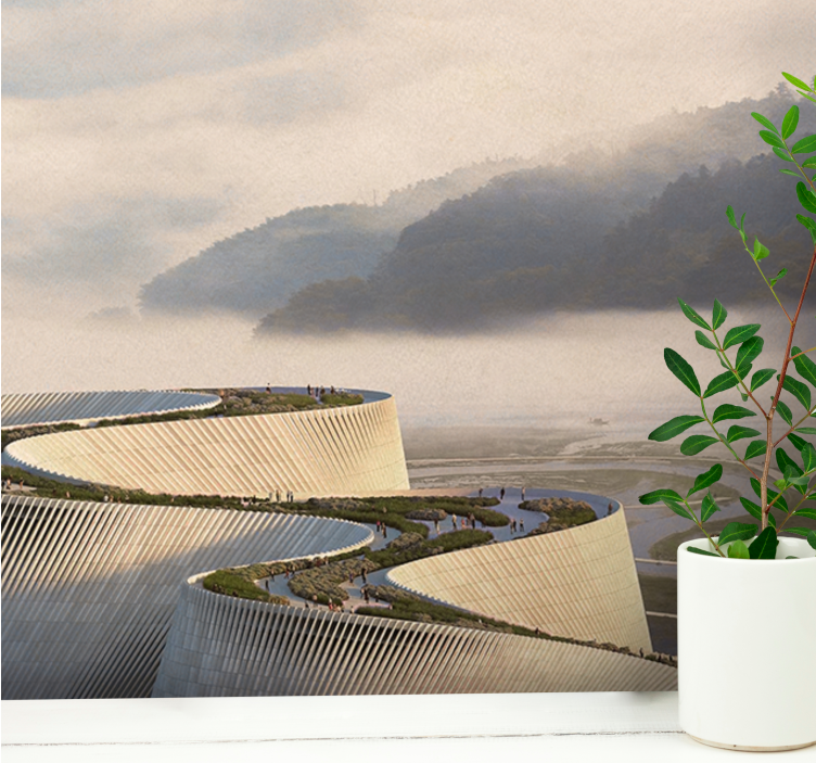 Mural de paisajes forma arquitectónica curva - TenVinilo