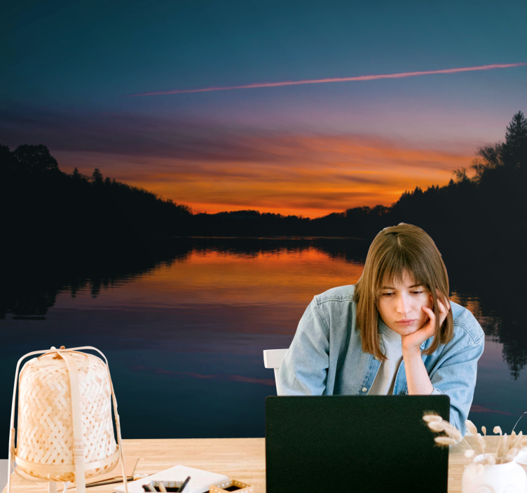 Mural de paisajes lago sereno al atardecer - TenVinilo