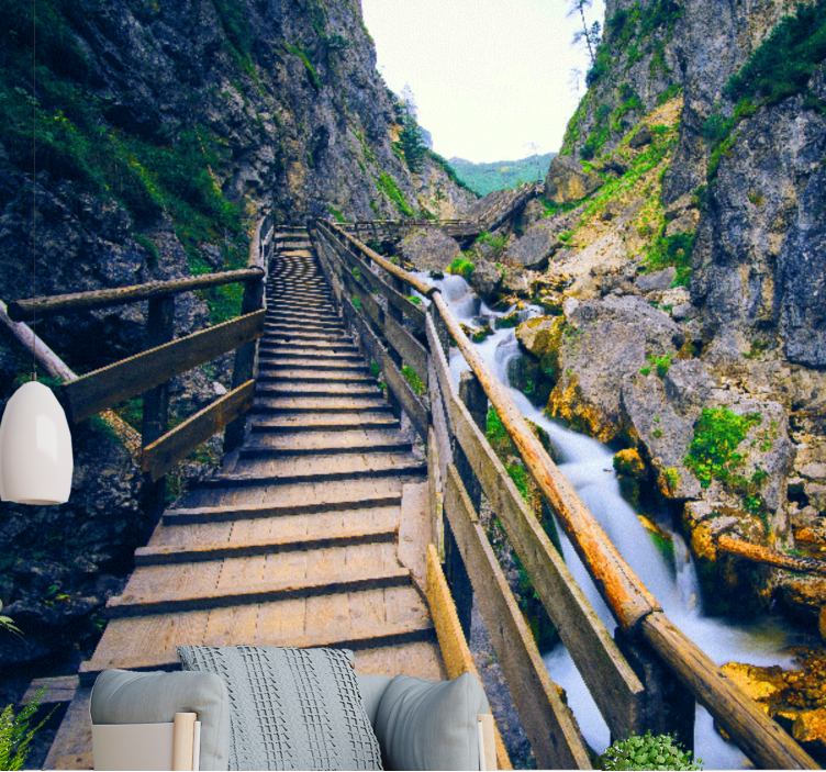 Mural de paisajes sendero montañoso pintoresco - TenVinilo