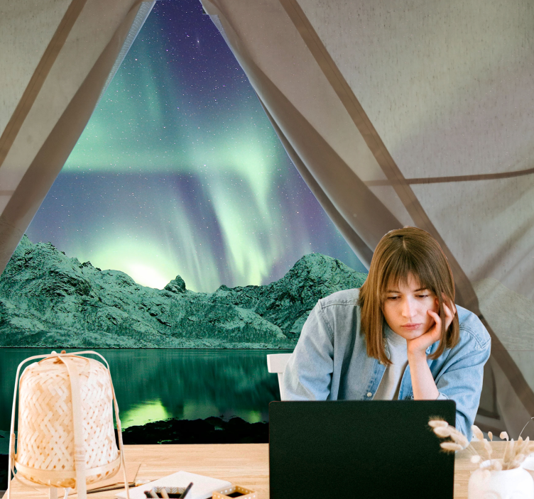 Mural de paisajes vista de la aurora boreal - TenVinilo