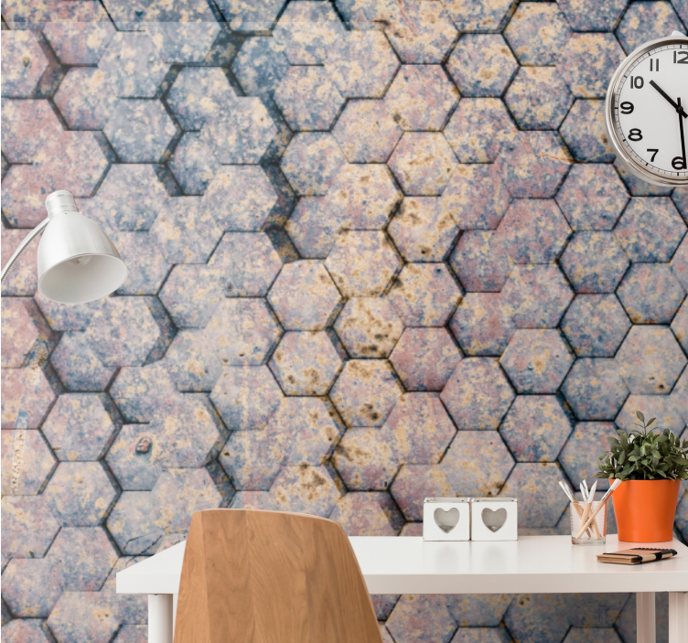 Mural de textura patrón de piedra hexagonal - TenVinilo