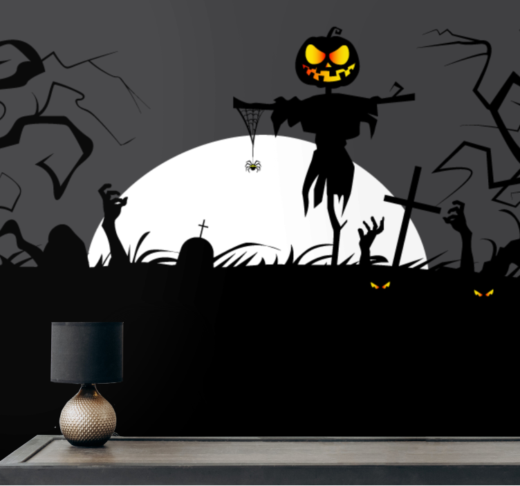 Mural halloween espantapájaros calabaza terrorífica - TenVinilo