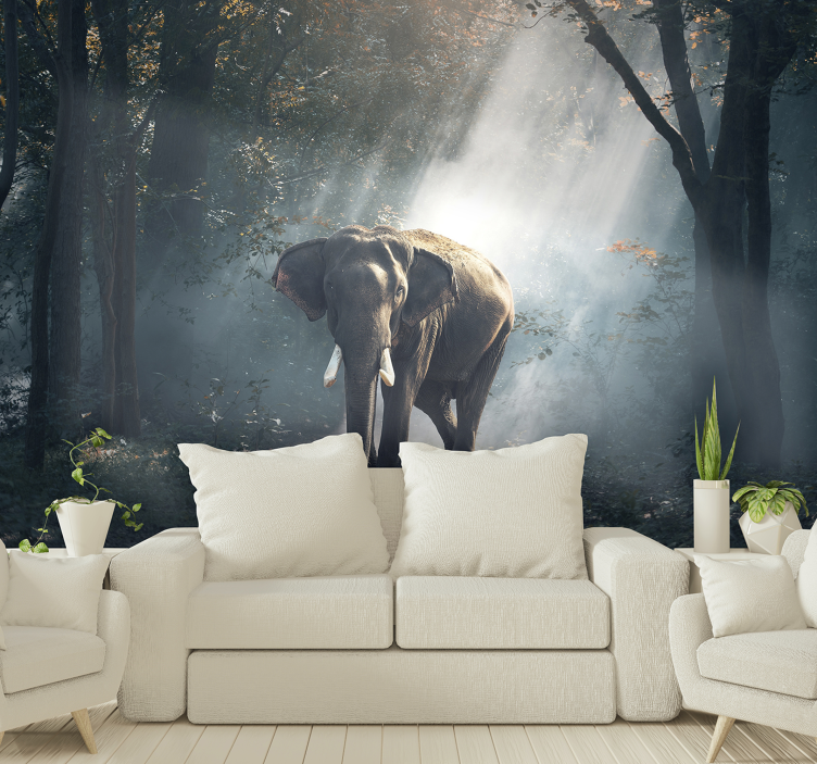 Fotomural pared de elefante en selva - TenVinilo