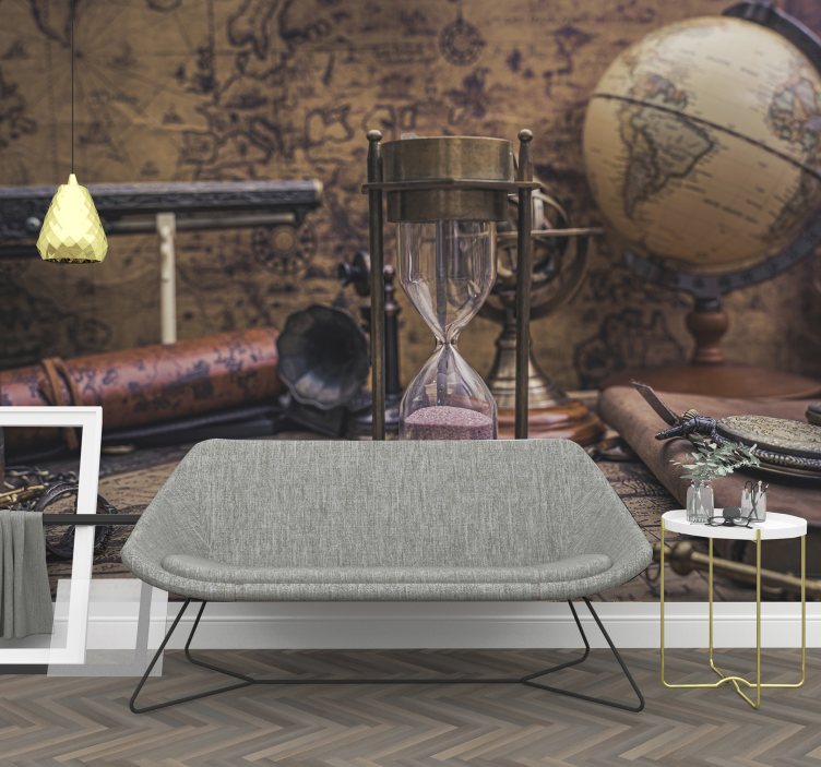 Fotomural mapamundi vintage elementos aventuras - TenVinilo