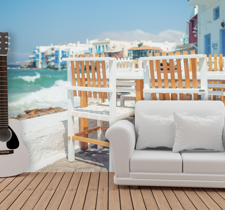 Fotomural pared mar bar costero griego - TenVinilo