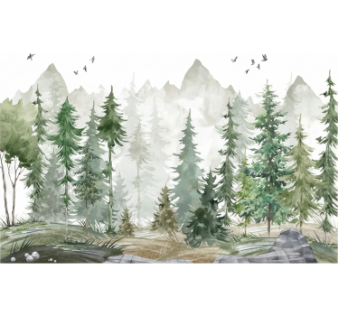 Mural de bosque pino nórdico minimalista - TenVinilo