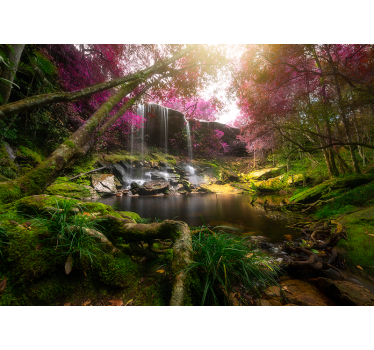 Mural de selva salvaje con cascada bosque - TenVinilo