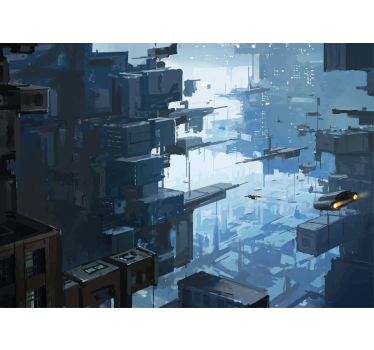 Mural del espacio paisaje urbano futurista - TenVinilo