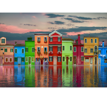 Mral pared casas coloridas reflejadas - TenVinilo