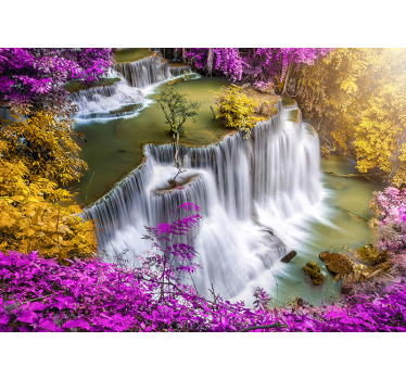 Fotomural cascada mística flores moradas - TenVinilo