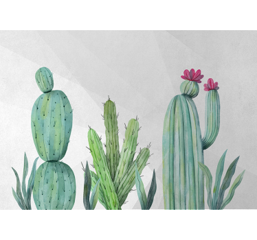 Fotomural de flores Ilustración de pared llena de cactus - TenVinilo