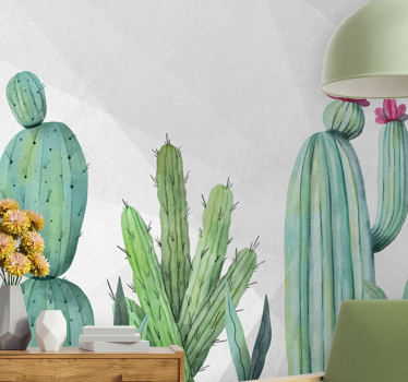Fotomural de flores Ilustración de pared llena de cactus - TenVinilo