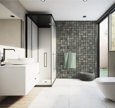 Mural baño azulejos negros - TenVinilo