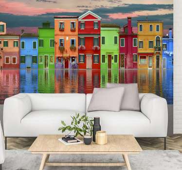 Mral pared casas coloridas reflejadas - TenVinilo