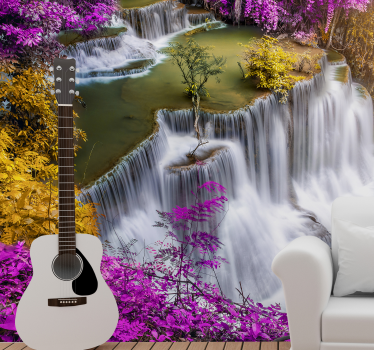 Fotomural cascada mística flores moradas - TenVinilo