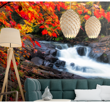 Fotomural cascada Paisaje de otoño con hojas - TenVinilo
