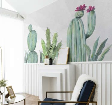 Fotomural de flores Ilustración de pared llena de cactus - TenVinilo