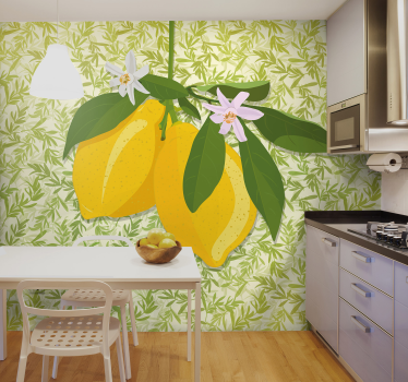 Fotomural flores limones con flores - TenVinilo