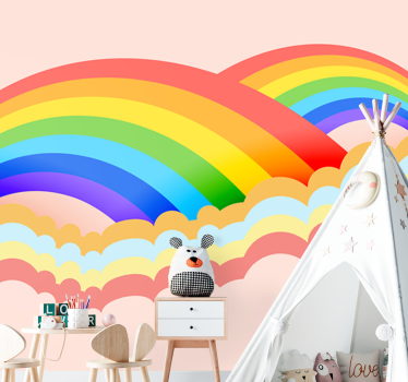 Fotomural infantiles Fondo arcoiris con nubes - TenVinilo