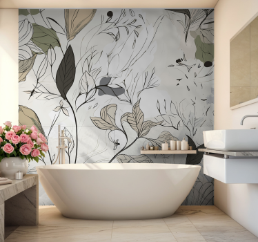 Fotomural baño dibujar flores - TenVinilo
