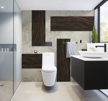 Fotomural baño textura de hormigón y madera - TenVinilo