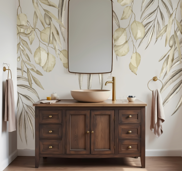 Mural baño palma beige suave - TenVinilo