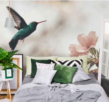 Mural de animales colibrí y flor - TenVinilo