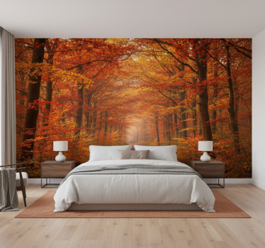 Mural de bosque camino de árboles en otoño - TenVinilo
