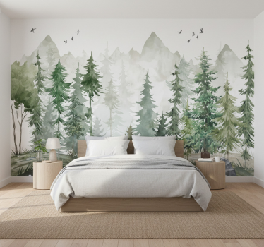 Mural de bosque pino nórdico minimalista - TenVinilo