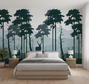 Mural de bosque silueta bosque escandinavo - TenVinilo