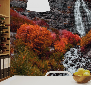 Mural de cascada escena de cascada en otoño - TenVinilo
