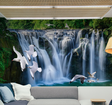 Mural de cascada majestuoso vuelo sobre cascadas - TenVinilo
