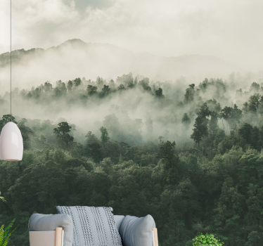 Mural de naturaleza paisaje de bosque brumoso - TenVinilo