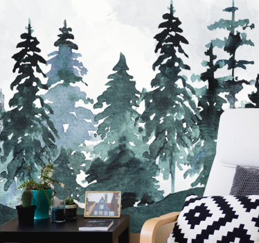 Mural de naturaleza paisaje de pinos majestuosos - TenVinilo