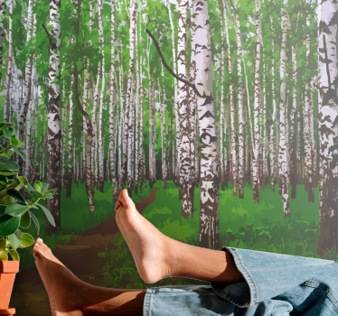 Mural de naturaleza sendero del bosque de abedules - TenVinilo